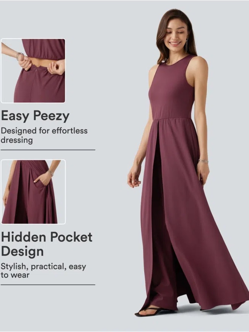 Breezeful™ Sleeveless Quick Dry Jumpsuit with Pockets-Easy Peezy